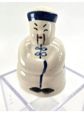 Vintage Chinese Bell Ceramic Man Figurine 3.25" Crazed je224
